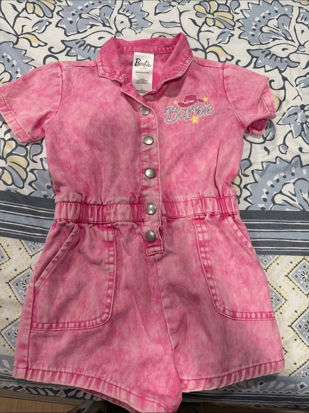 Barbie Hot Pink Washed Short Romper with Logo